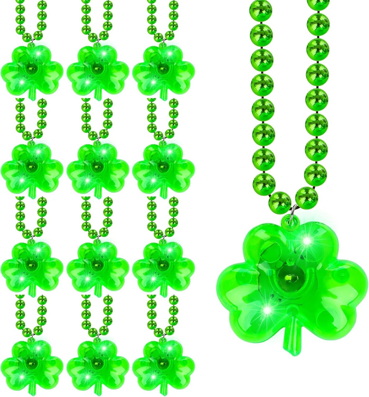 St Patricks Day Beads Accessories, 12PCS Light up St. Patrick's Day Green Beads